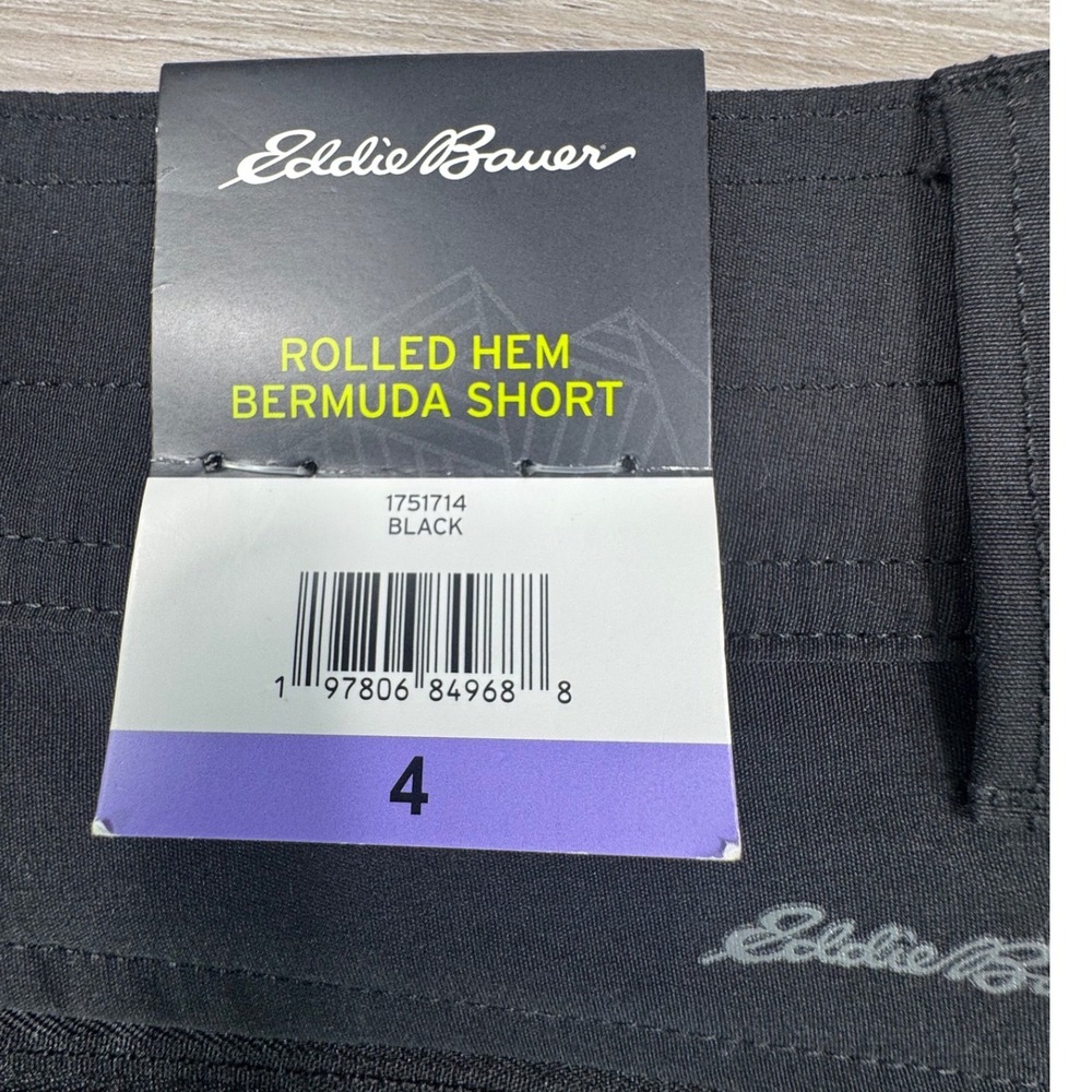 NWT Eddie Bauer Womens Rolled Hem Bermuda Shorts Black Stretch Hiking Size 4 - Picture 15 of 16